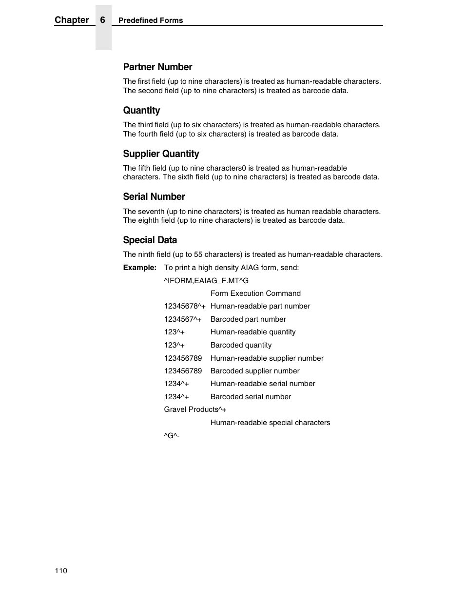 Partner number, Quantity, Supplier quantity | Serial number, Special data | Tally Genicom 6600 User Manual | Page 110 / 330