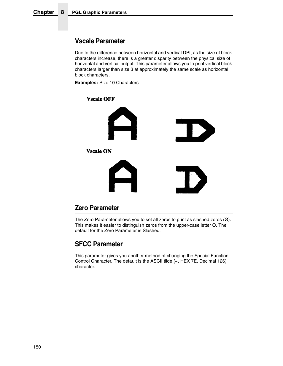 Vscale parameter, Zero parameter, Sfcc parameter | Tally Genicom 6600 User Manual | Page 150 / 330