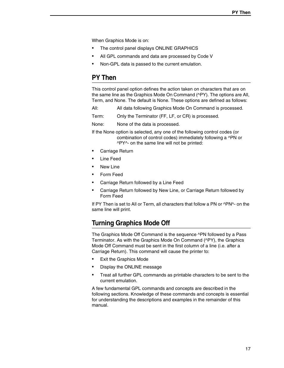 Py then, Turning graphics mode off | Tally Genicom 6600 User Manual | Page 17 / 330