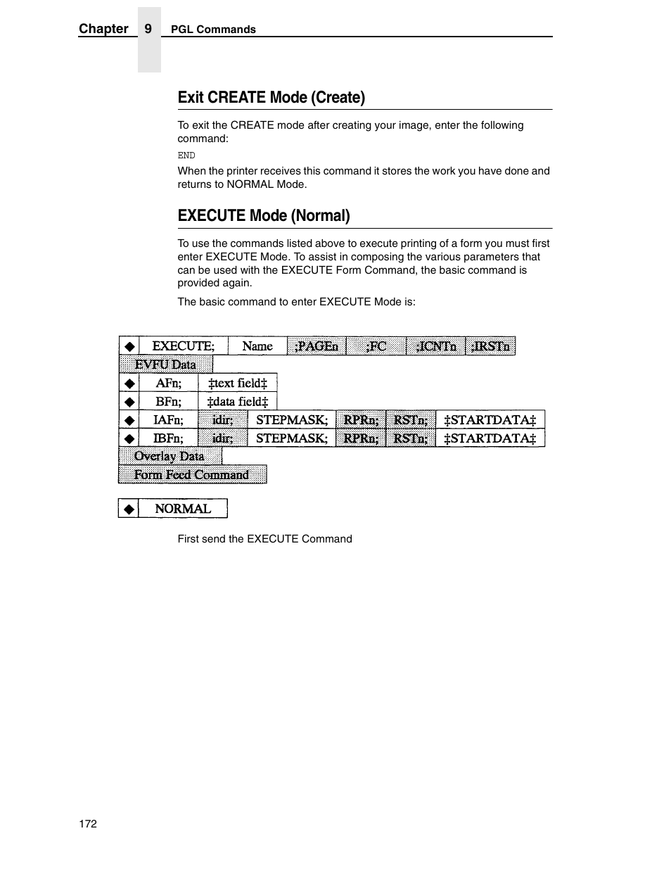 Exit create mode (create), Execute mode (normal) | Tally Genicom 6600 User Manual | Page 172 / 330