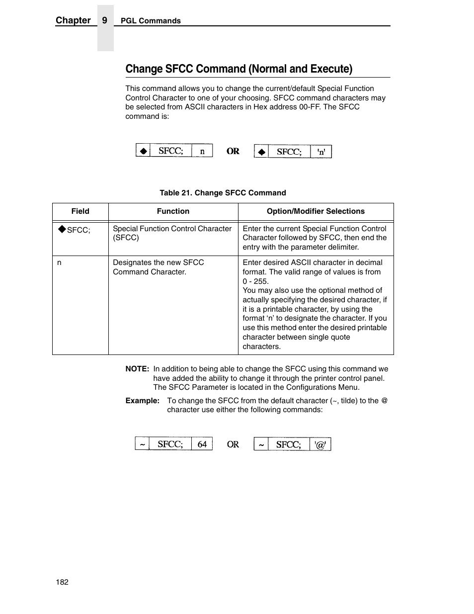 Change sfcc command (normal and execute) | Tally Genicom 6600 User Manual | Page 182 / 330