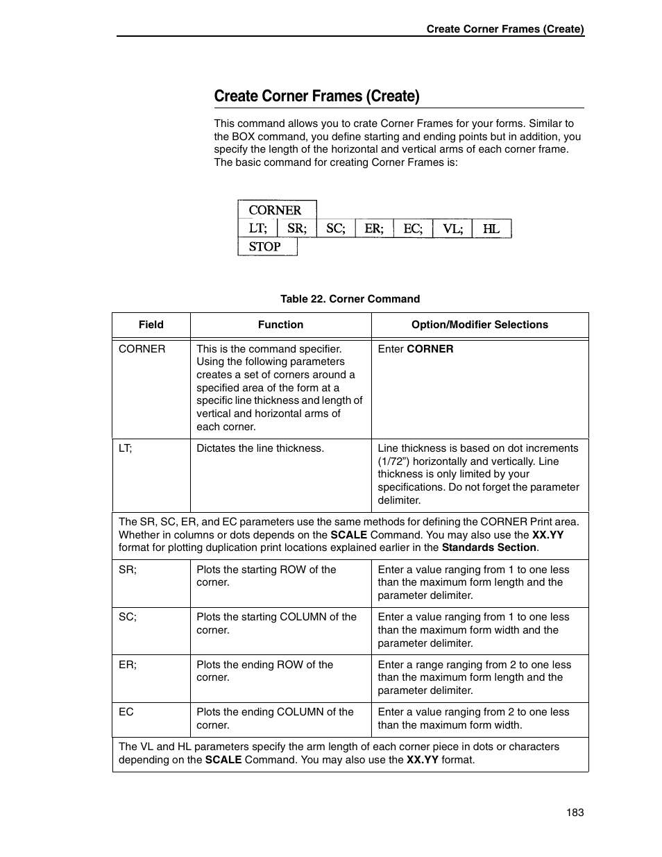 Create corner frames (create) | Tally Genicom 6600 User Manual | Page 183 / 330