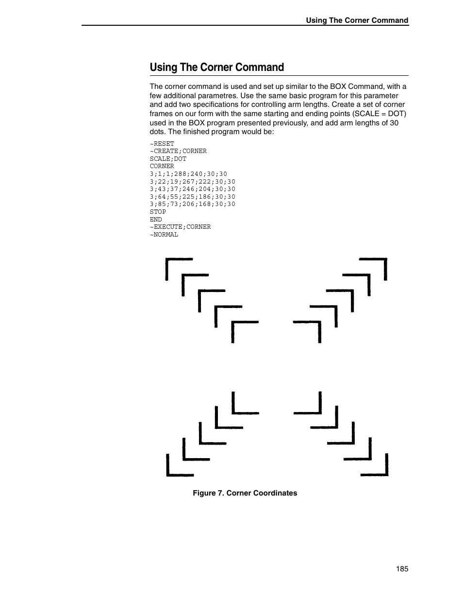 Using the corner command | Tally Genicom 6600 User Manual | Page 185 / 330