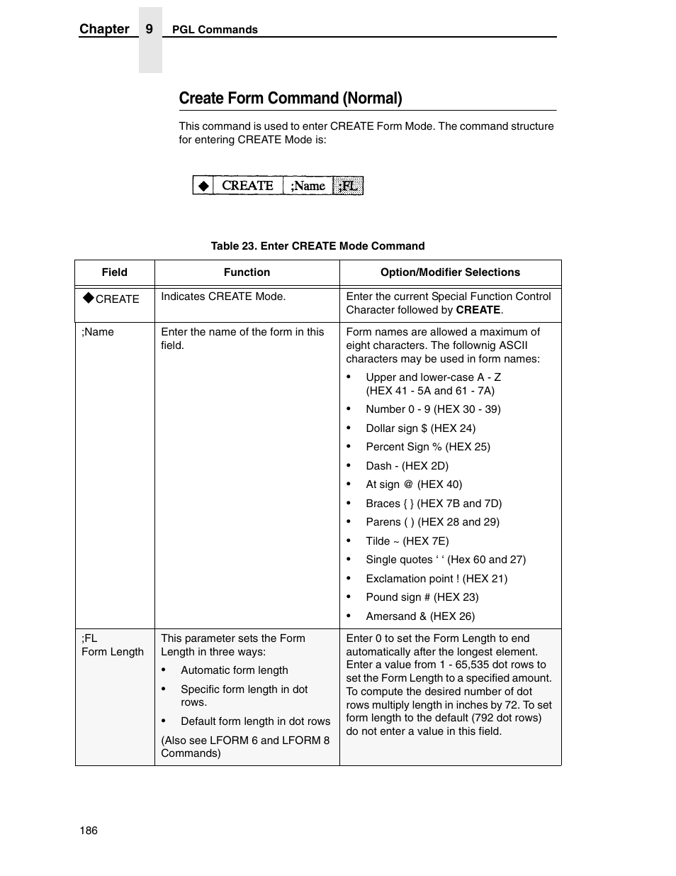 Create form command (normal) | Tally Genicom 6600 User Manual | Page 186 / 330