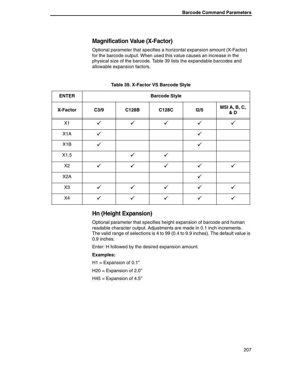 Magnification value (x-factor), Hn (height expansion) | Tally Genicom 6600 User Manual | Page 207 / 330