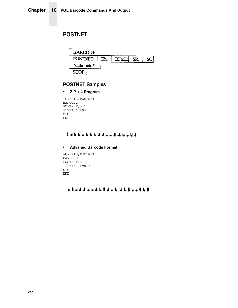 Postnet, Postnet samples | Tally Genicom 6600 User Manual | Page 222 / 330