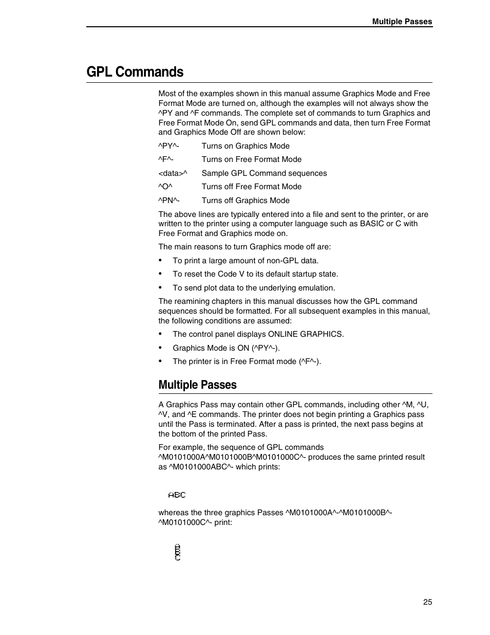 Gpl commands, Multiple passes | Tally Genicom 6600 User Manual | Page 25 / 330