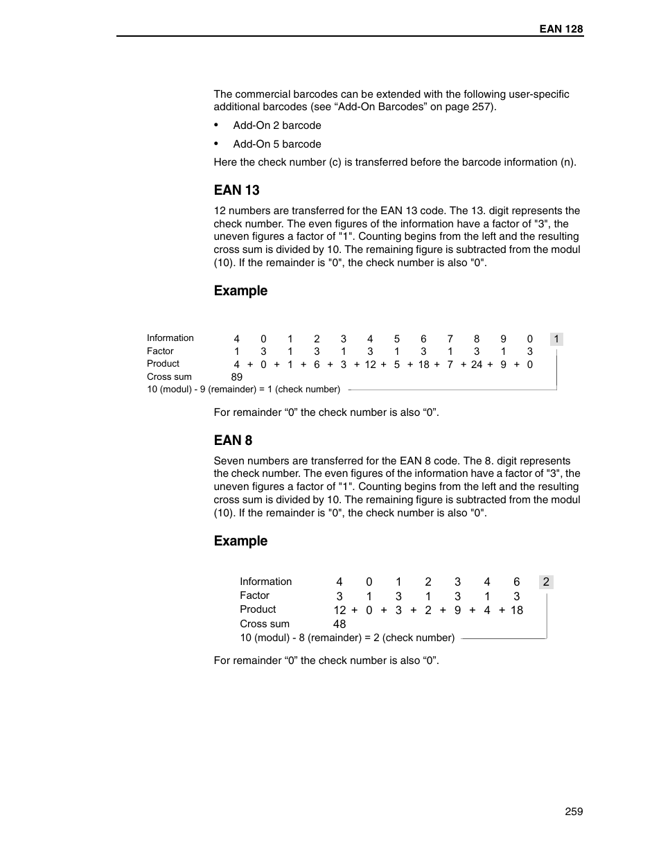 Ean 13, Example, Ean 8 | Tally Genicom 6600 User Manual | Page 259 / 330