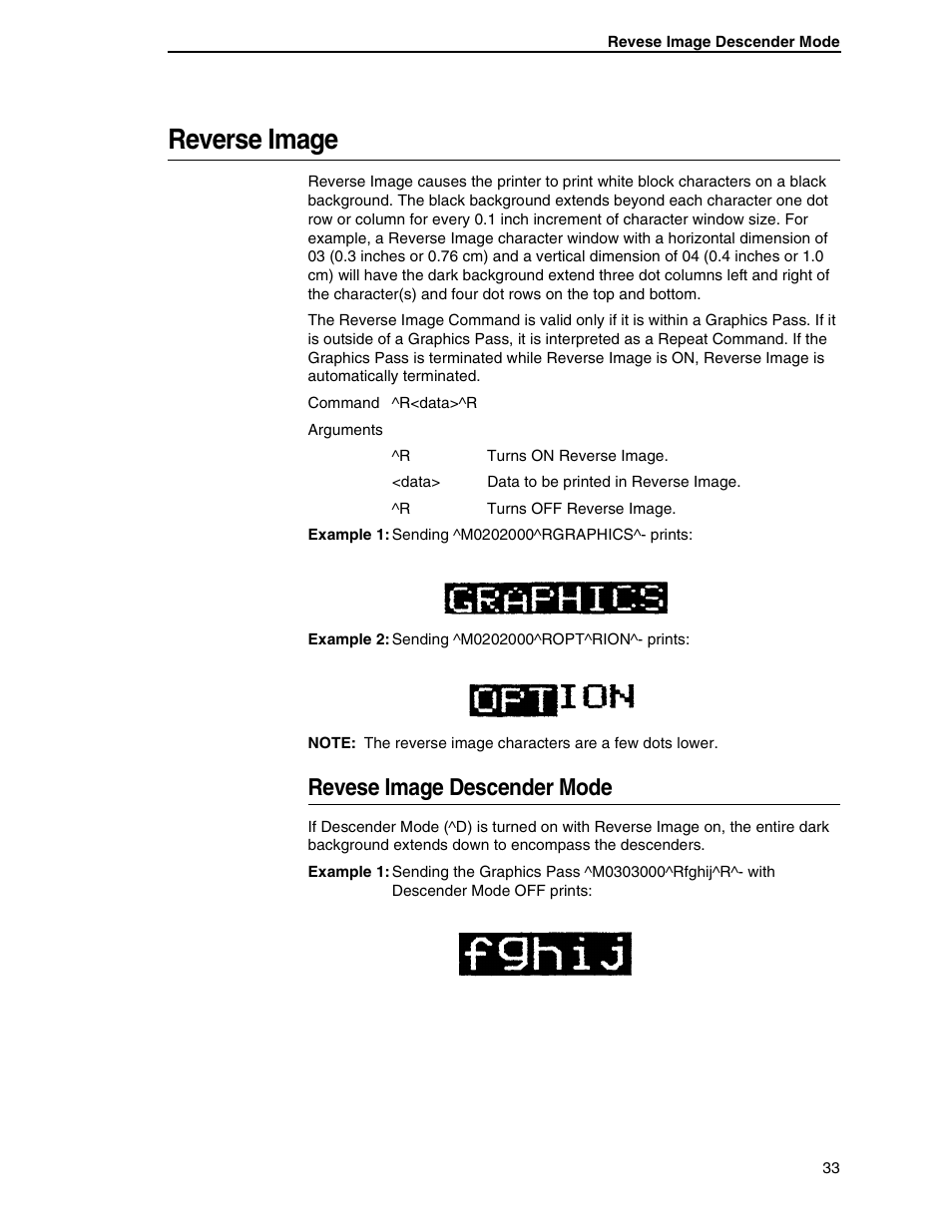 Reverse image, Revese image descender mode | Tally Genicom 6600 User Manual | Page 33 / 330