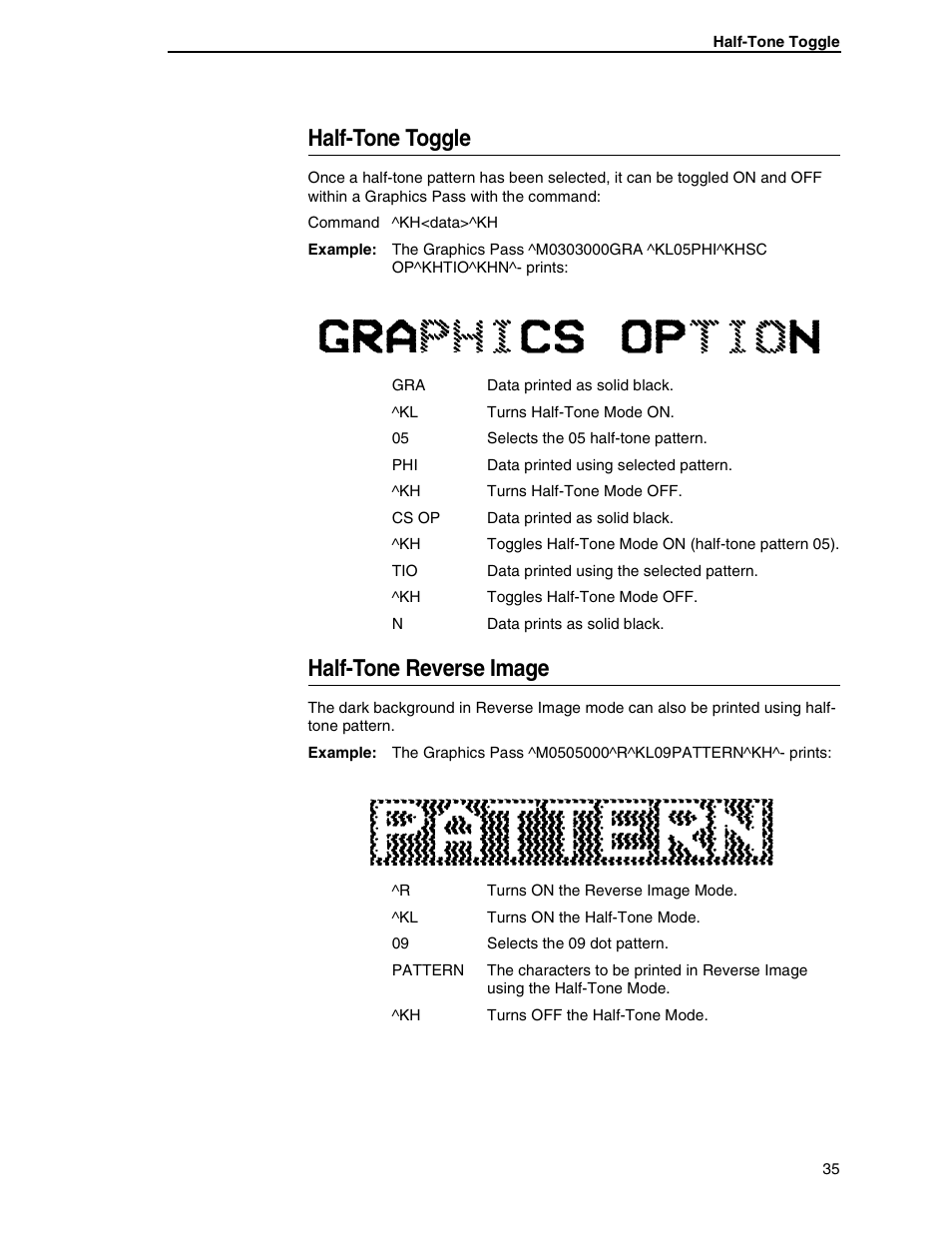 Half-tone toggle, Half-tone reverse image | Tally Genicom 6600 User Manual | Page 35 / 330