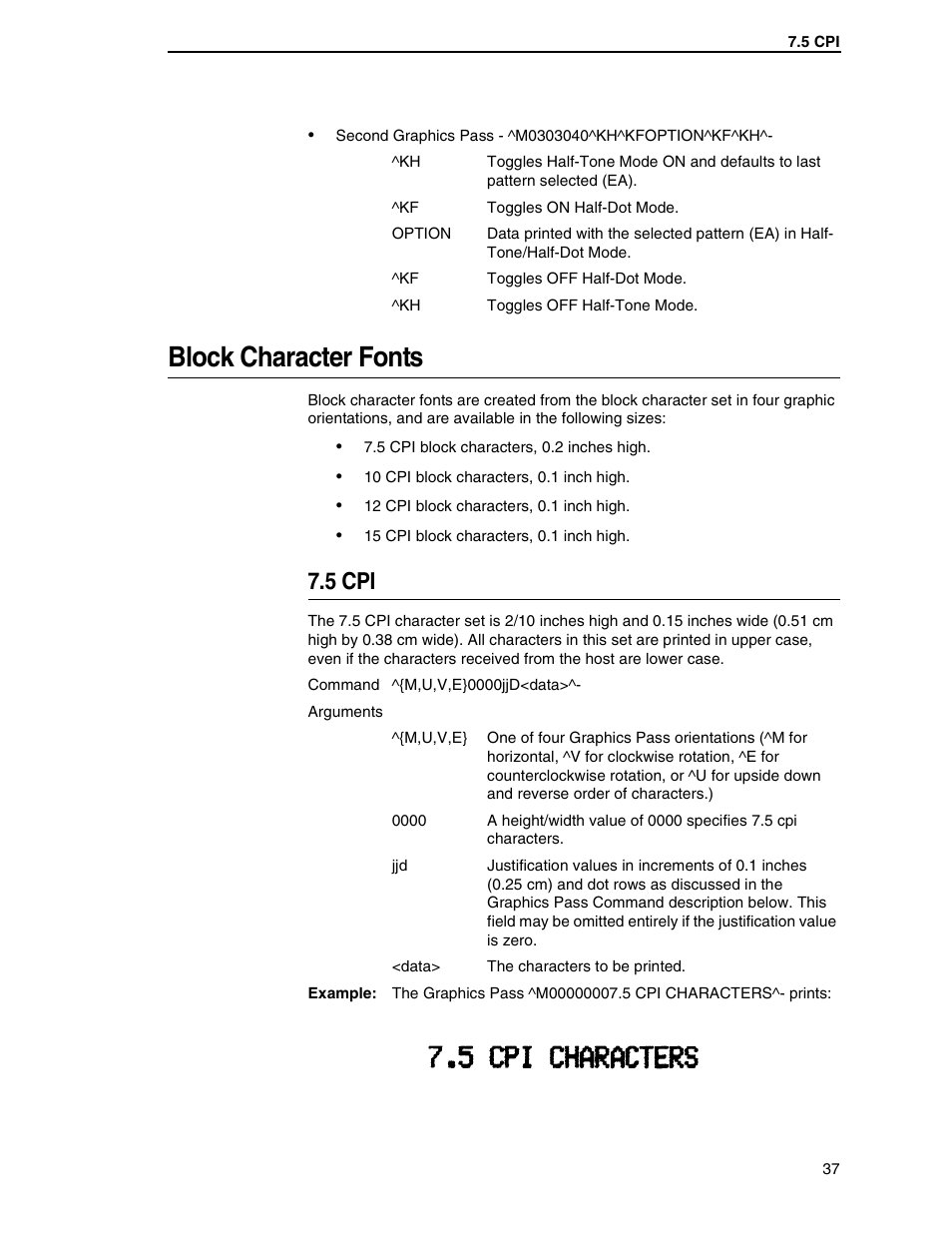 Block character fonts, 5 cpi | Tally Genicom 6600 User Manual | Page 37 / 330