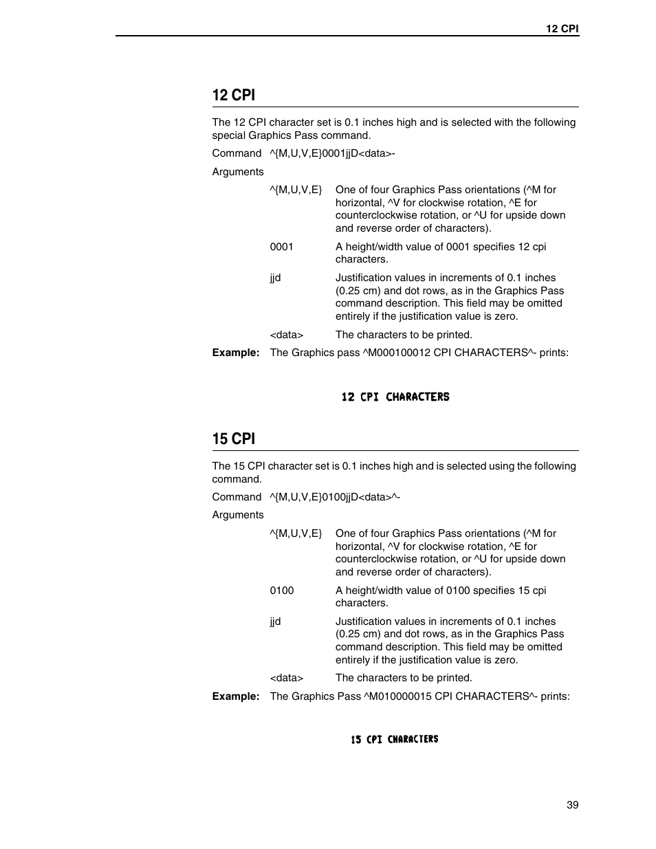 12 cpi, 15 cpi | Tally Genicom 6600 User Manual | Page 39 / 330