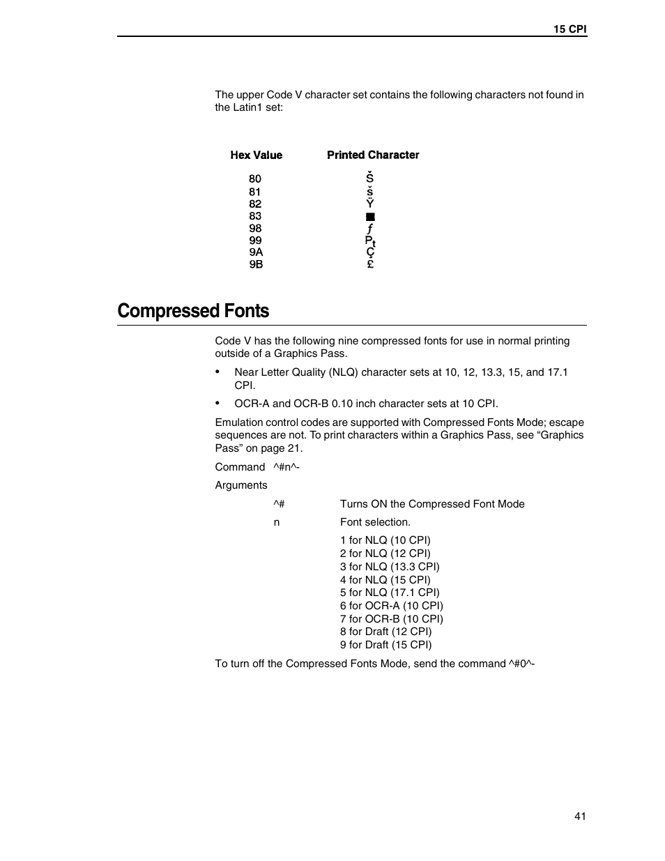 Compressed fonts | Tally Genicom 6600 User Manual | Page 41 / 330