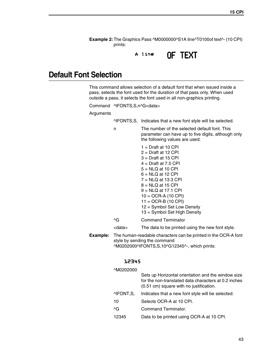 Default font selection | Tally Genicom 6600 User Manual | Page 43 / 330