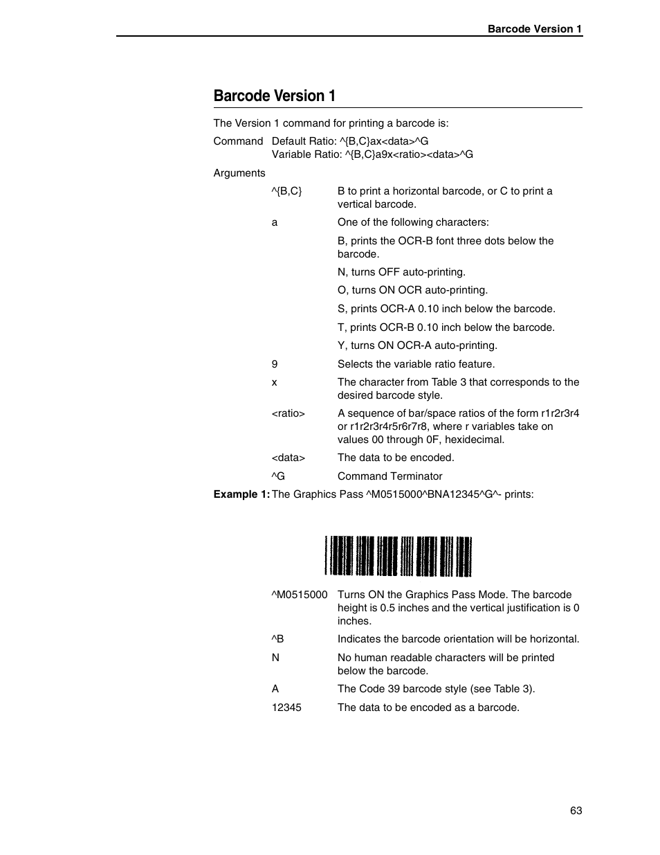 Barcode version 1 | Tally Genicom 6600 User Manual | Page 63 / 330