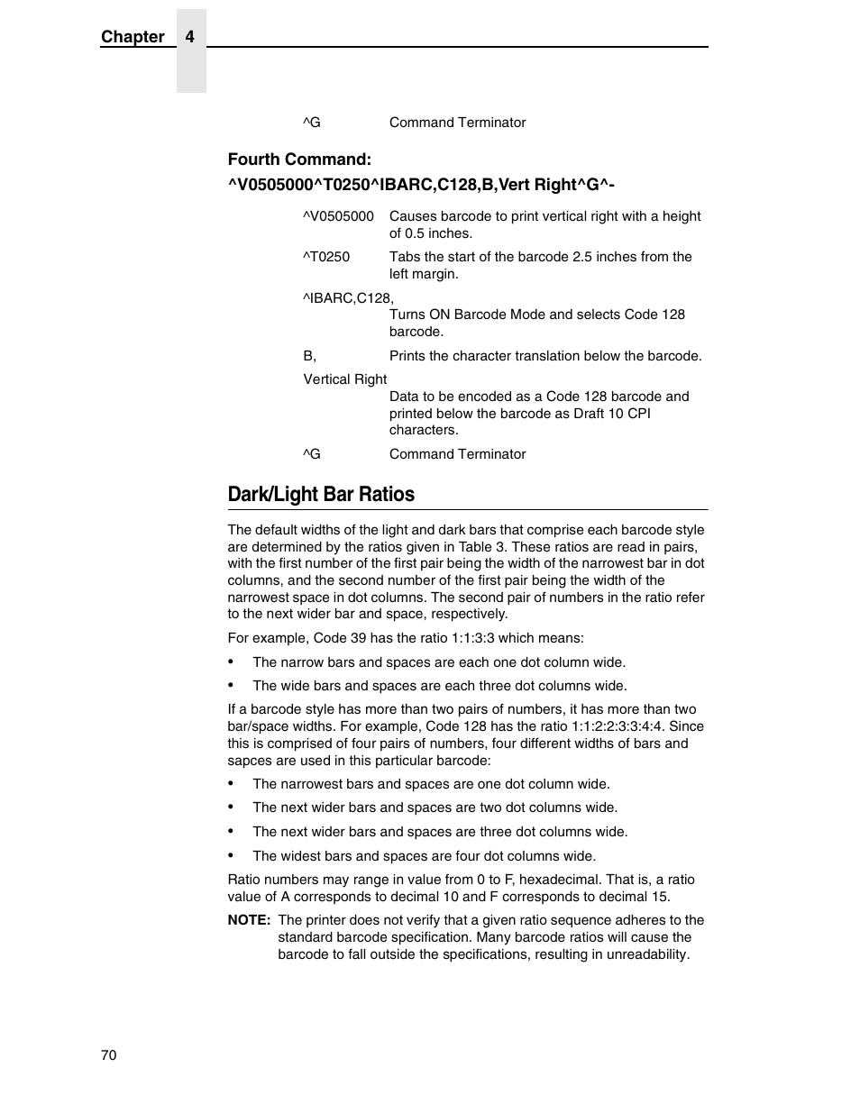 Dark/light bar ratios | Tally Genicom 6600 User Manual | Page 70 / 330