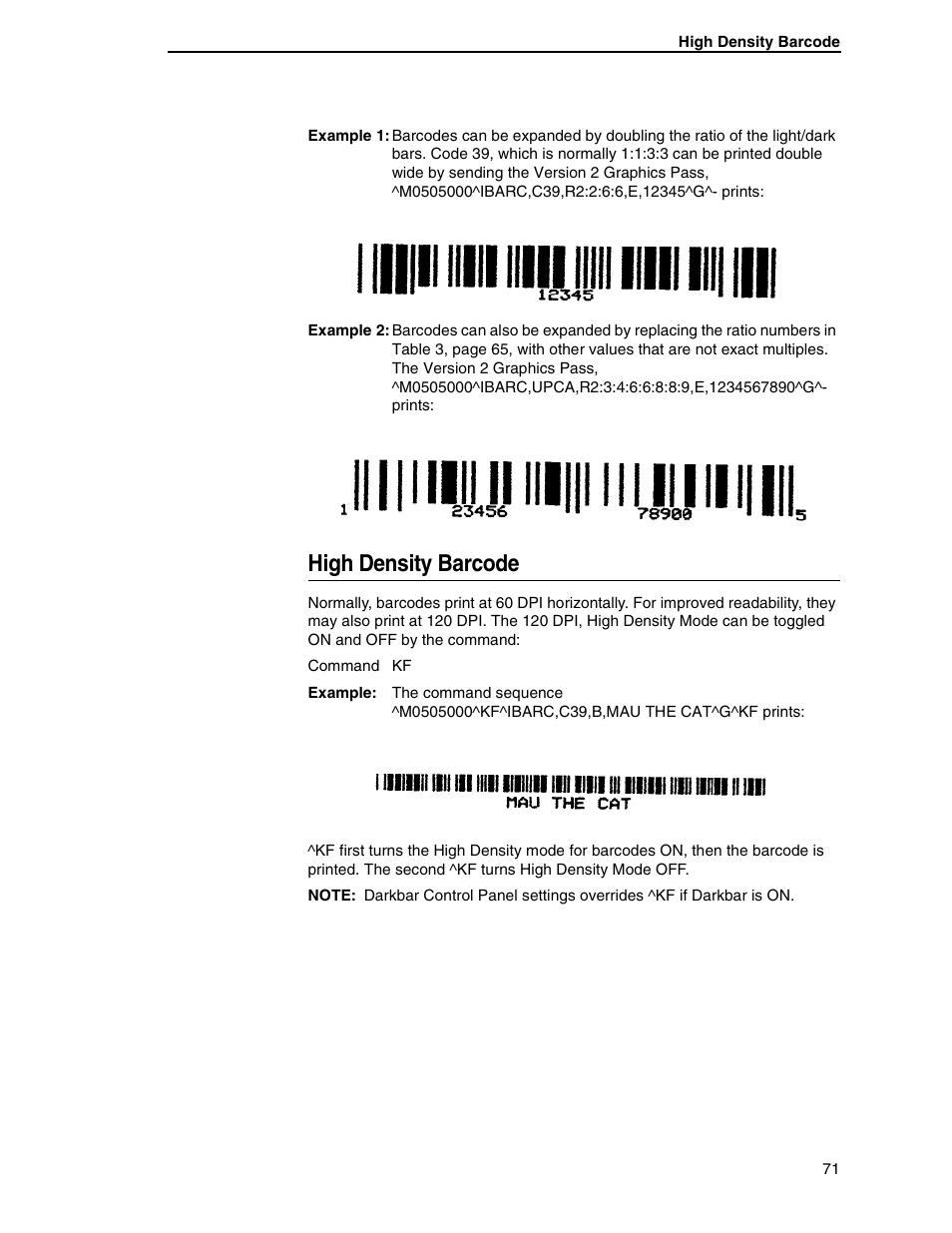 High density barcode | Tally Genicom 6600 User Manual | Page 71 / 330