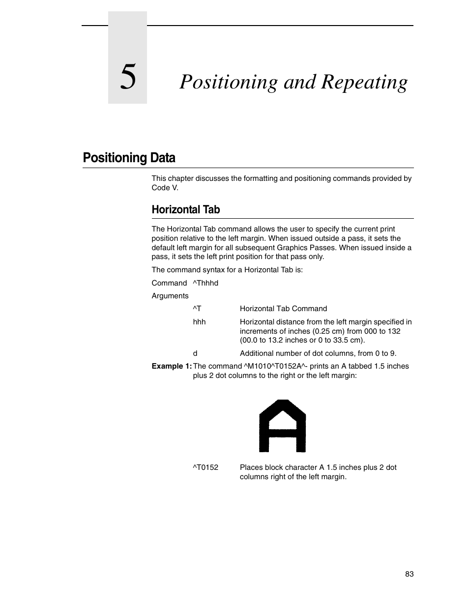 5 positioning and repeating, Positioning data, Horizontal tab | Positioning and repeating | Tally Genicom 6600 User Manual | Page 83 / 330