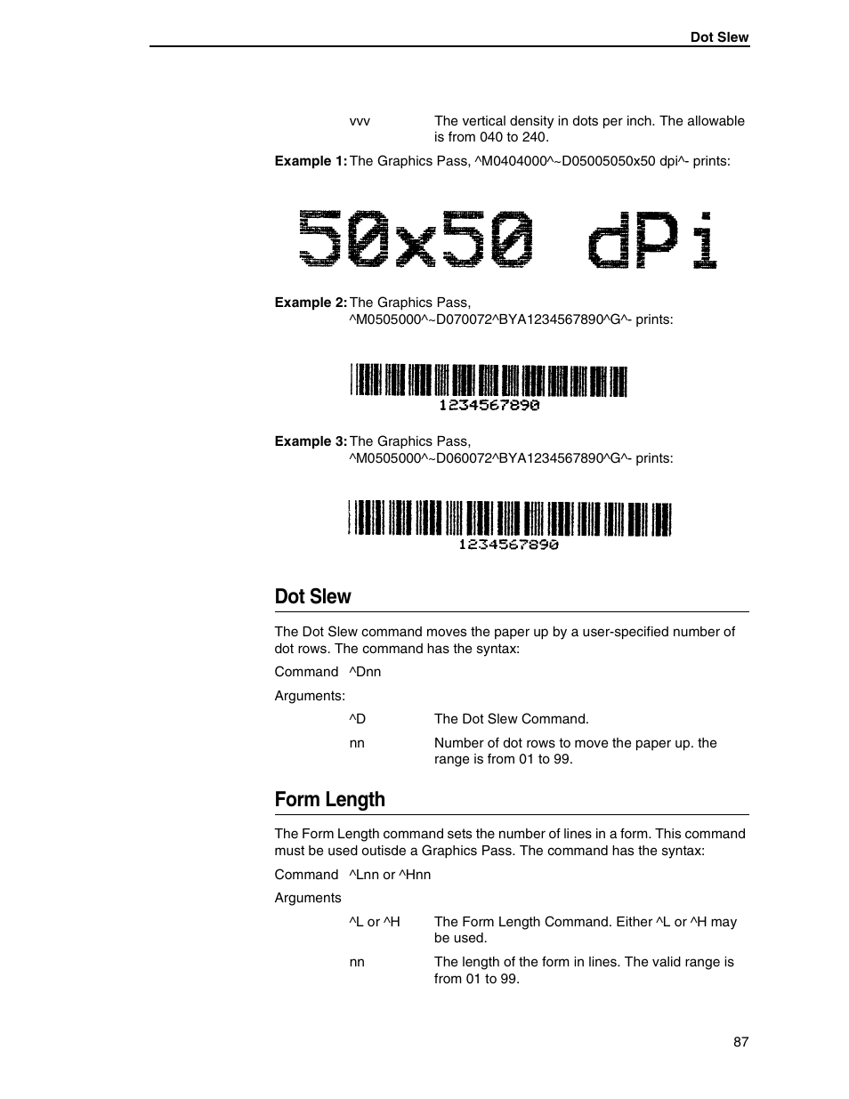 Dot slew, Form length | Tally Genicom 6600 User Manual | Page 87 / 330