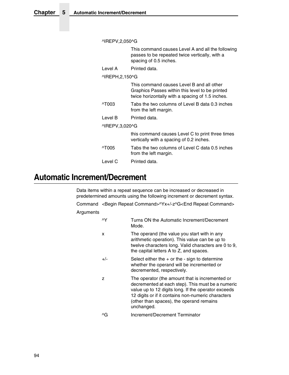 Automatic increment/decrement | Tally Genicom 6600 User Manual | Page 94 / 330