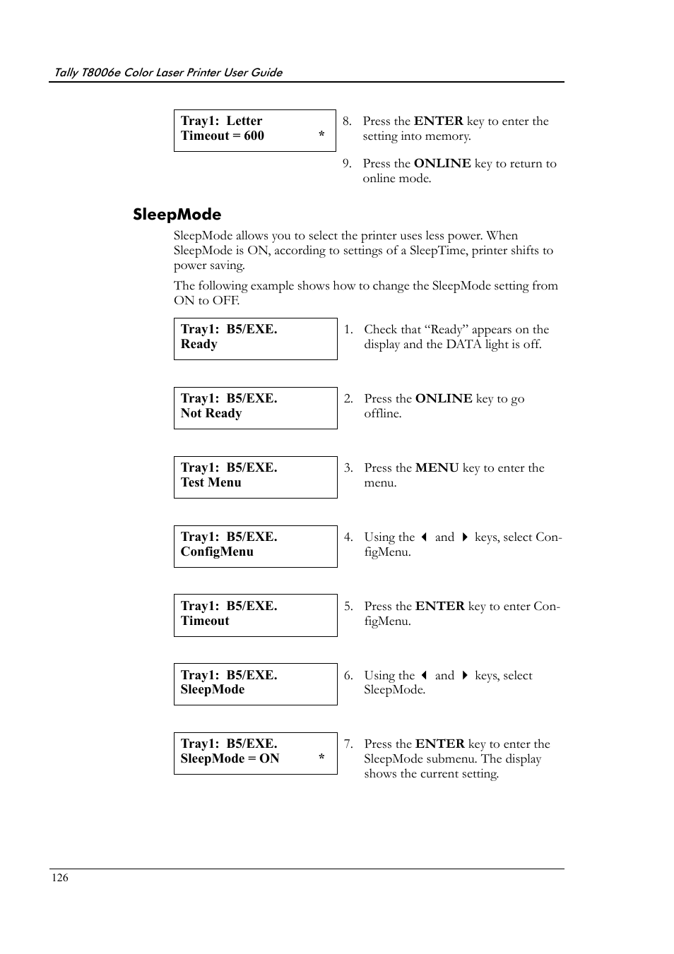 Sleepmode | Tally Genicom Tally Colour Laser T8006e User Manual | Page 134 / 200