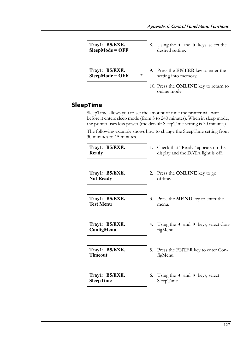 Sleeptime | Tally Genicom Tally Colour Laser T8006e User Manual | Page 135 / 200