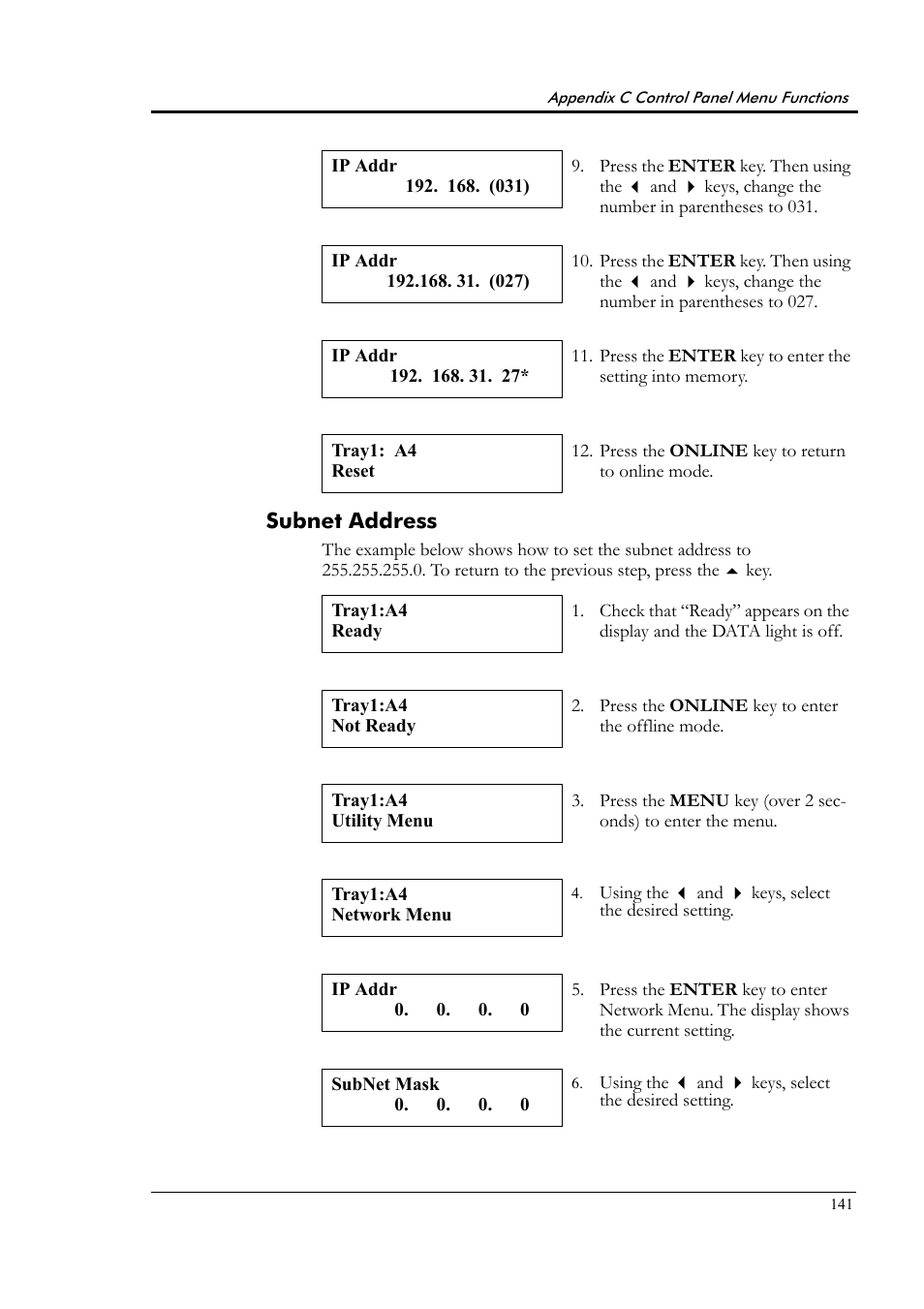 Subnet address | Tally Genicom Tally Colour Laser T8006e User Manual | Page 149 / 200