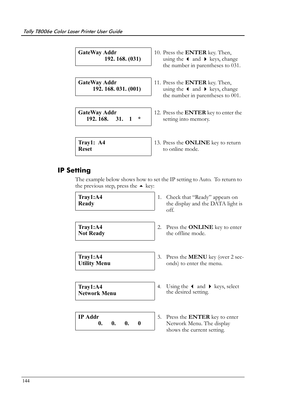 Ip setting | Tally Genicom Tally Colour Laser T8006e User Manual | Page 152 / 200