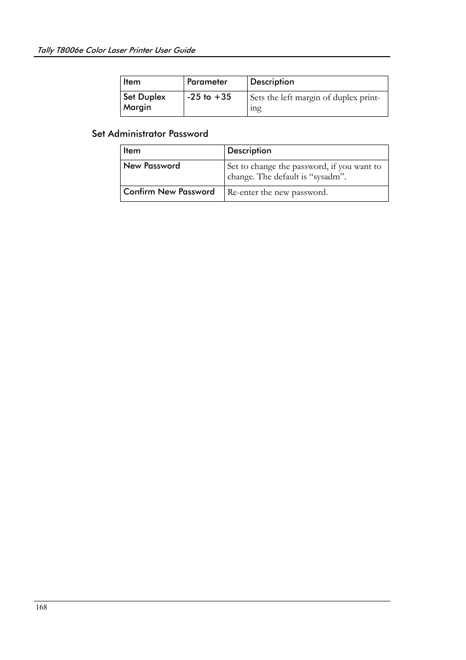 Set administrator password | Tally Genicom Tally Colour Laser T8006e User Manual | Page 176 / 200