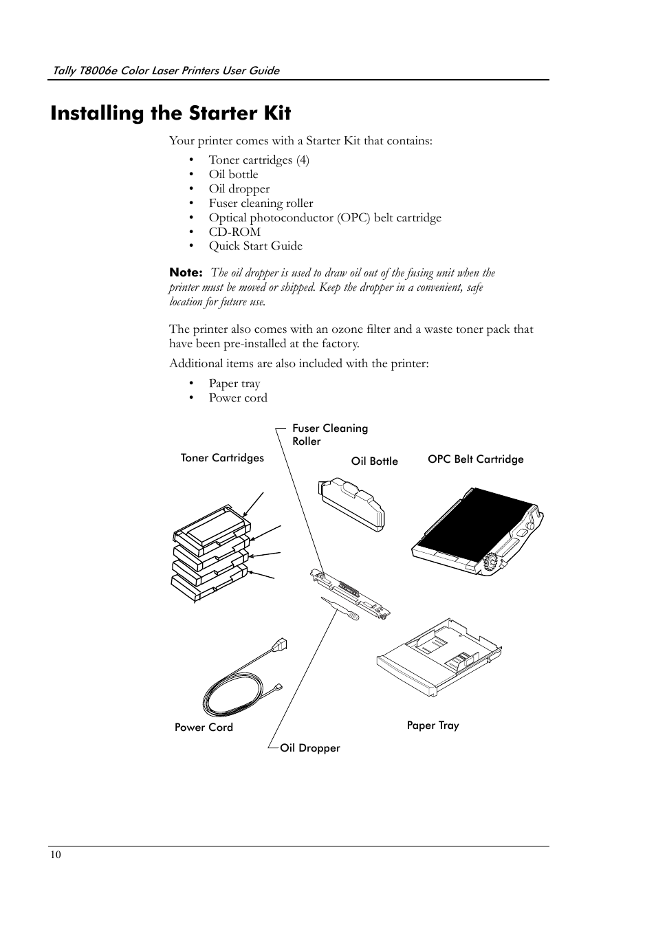 Installing the starter kit | Tally Genicom Tally Colour Laser T8006e User Manual | Page 18 / 200