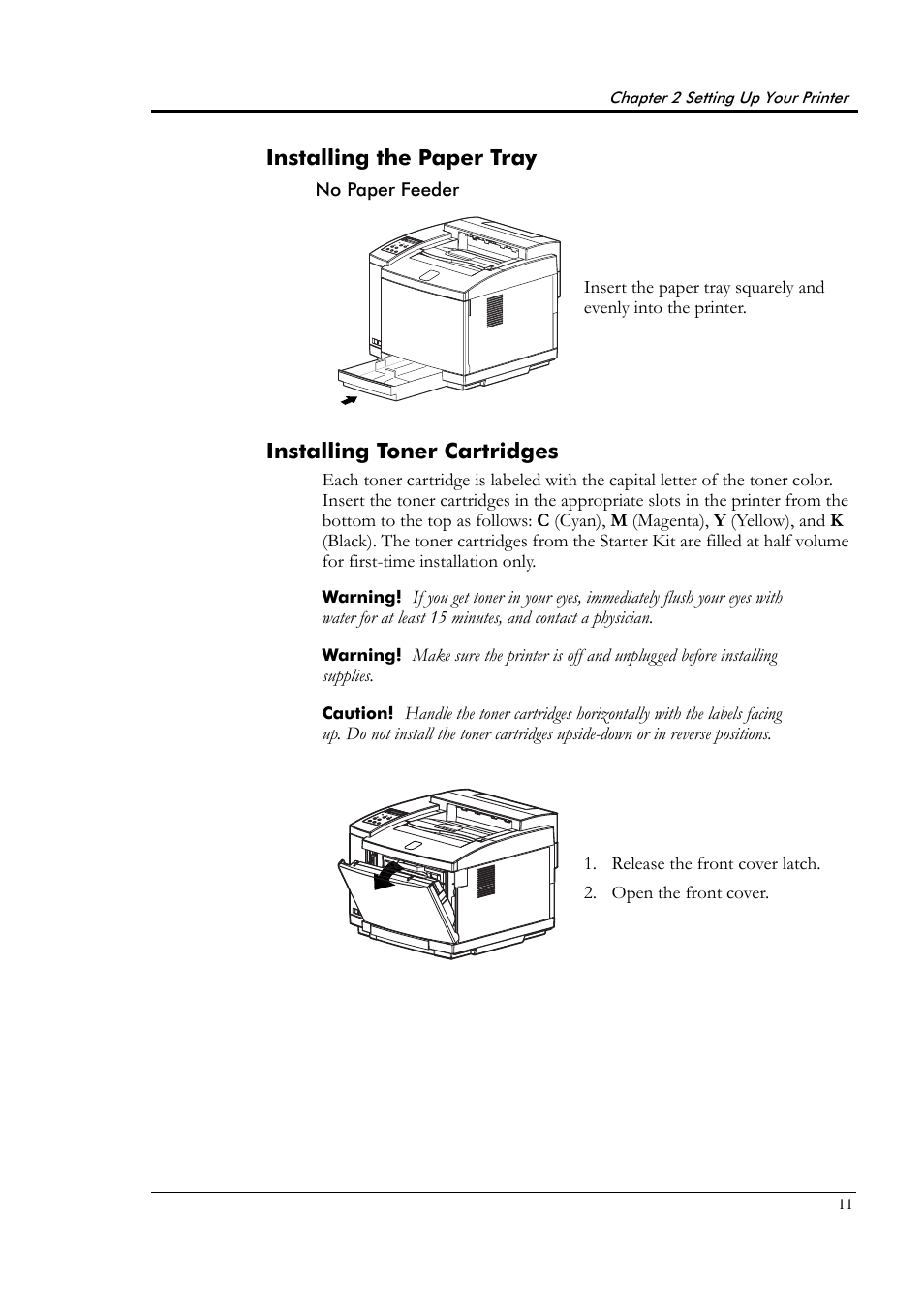 Installing the paper tray, Installing toner cartridges | Tally Genicom Tally Colour Laser T8006e User Manual | Page 19 / 200