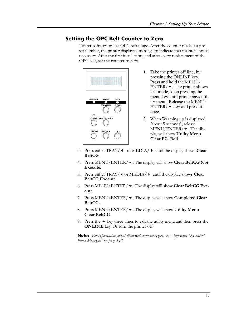Setting the opc belt counter to zero | Tally Genicom Tally Colour Laser T8006e User Manual | Page 25 / 200