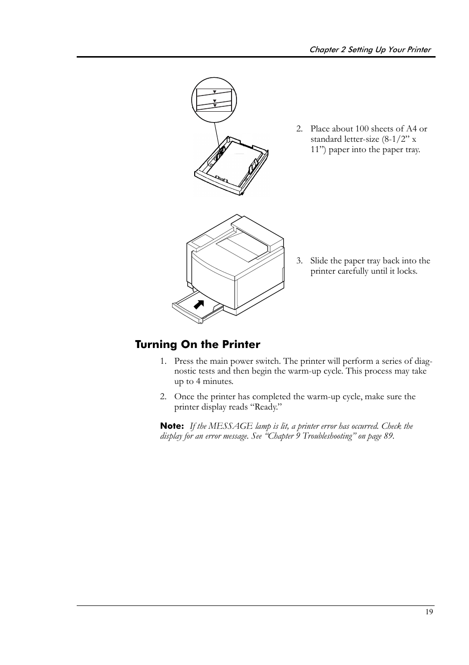 Turning on the printer | Tally Genicom Tally Colour Laser T8006e User Manual | Page 27 / 200