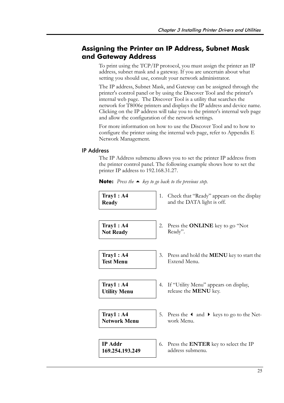Ip address, Address | Tally Genicom Tally Colour Laser T8006e User Manual | Page 33 / 200