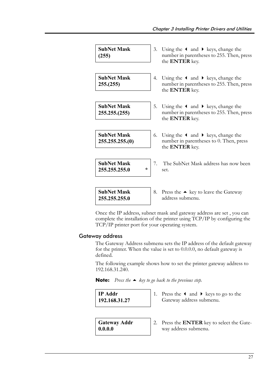 Gateway address | Tally Genicom Tally Colour Laser T8006e User Manual | Page 35 / 200