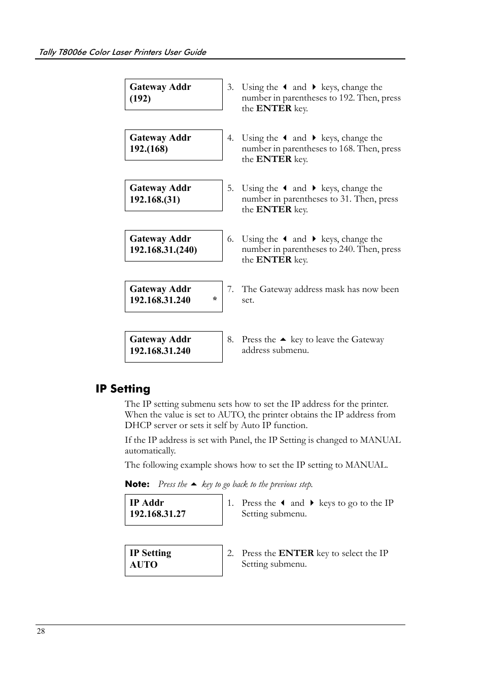 Ip setting | Tally Genicom Tally Colour Laser T8006e User Manual | Page 36 / 200