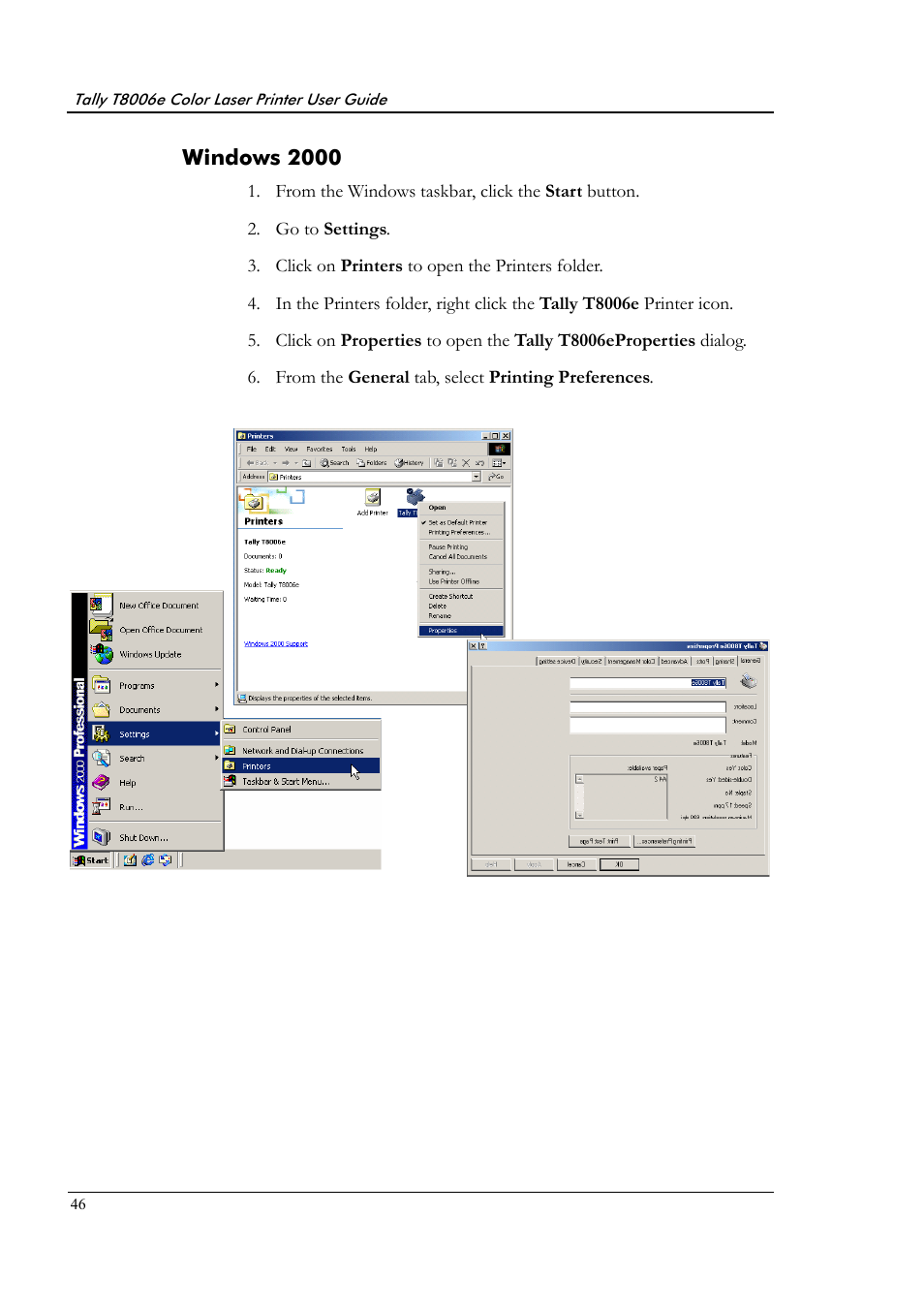 Windows 2000 | Tally Genicom Tally Colour Laser T8006e User Manual | Page 54 / 200