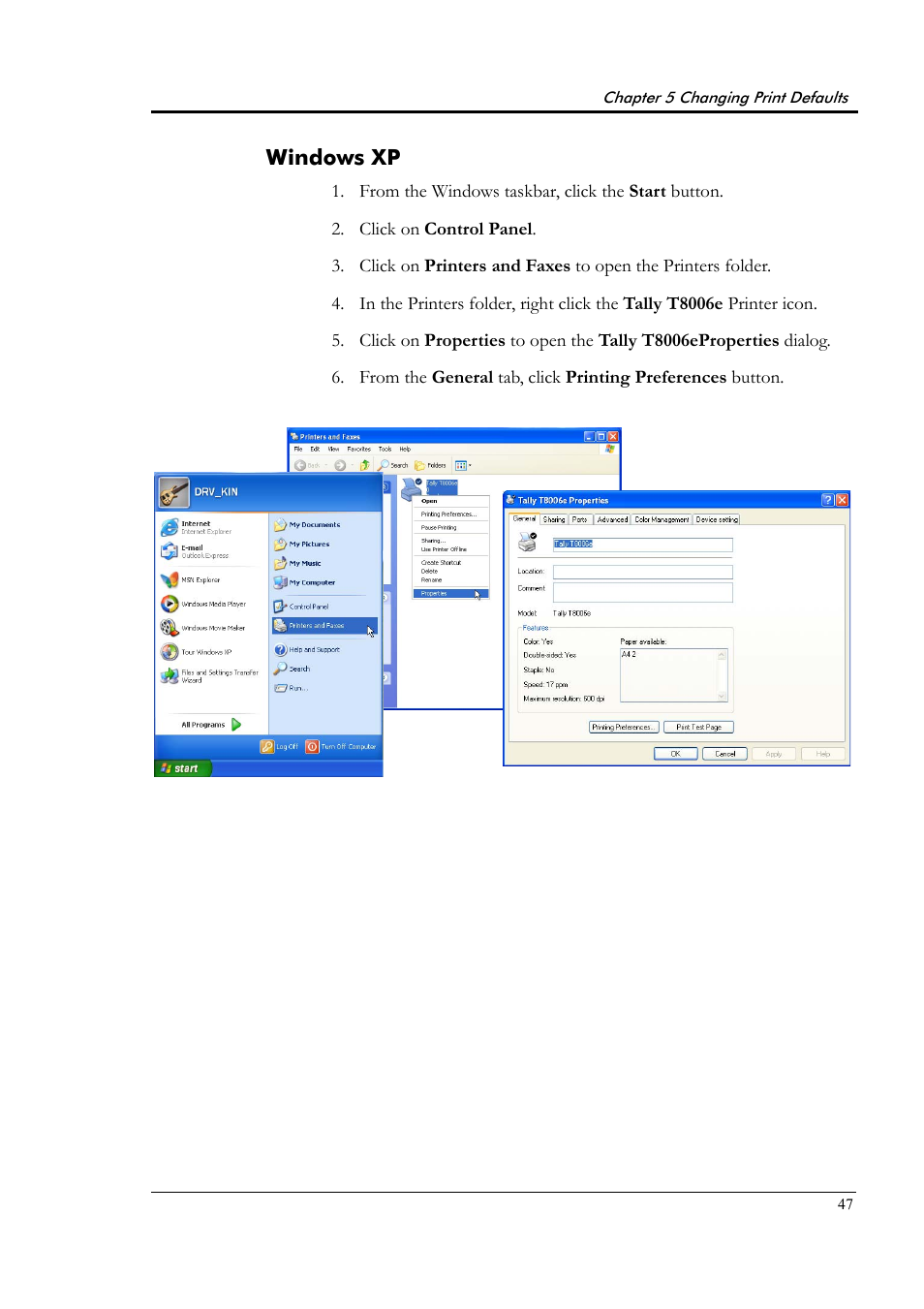 Windows xp | Tally Genicom Tally Colour Laser T8006e User Manual | Page 55 / 200