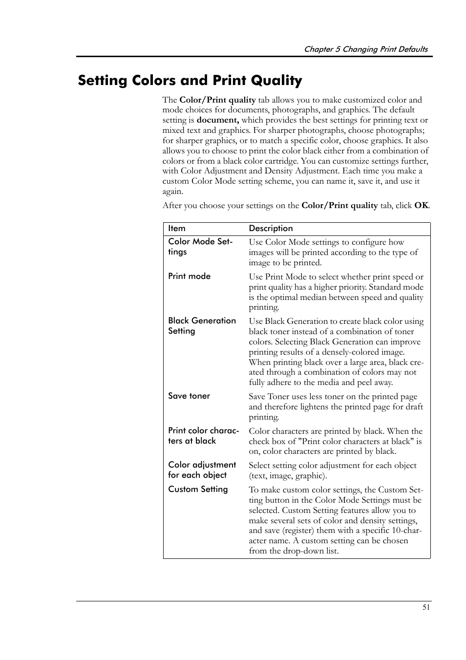 Setting colors and print quality | Tally Genicom Tally Colour Laser T8006e User Manual | Page 59 / 200