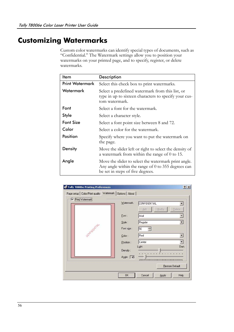 Customizing watermarks | Tally Genicom Tally Colour Laser T8006e User Manual | Page 64 / 200