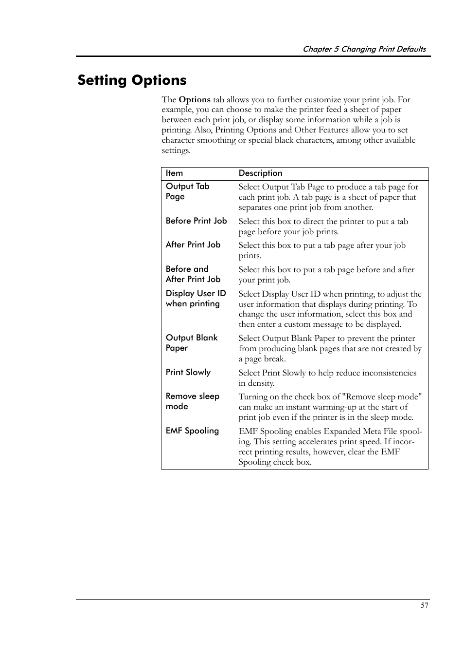 Setting options | Tally Genicom Tally Colour Laser T8006e User Manual | Page 65 / 200