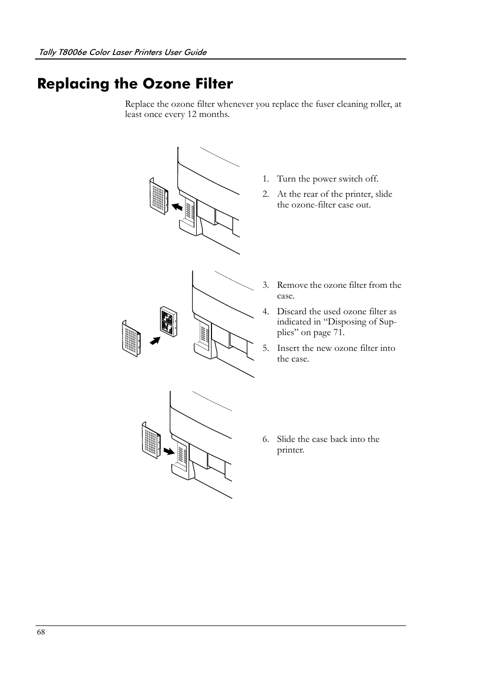 Replacing the ozone filter | Tally Genicom Tally Colour Laser T8006e User Manual | Page 76 / 200