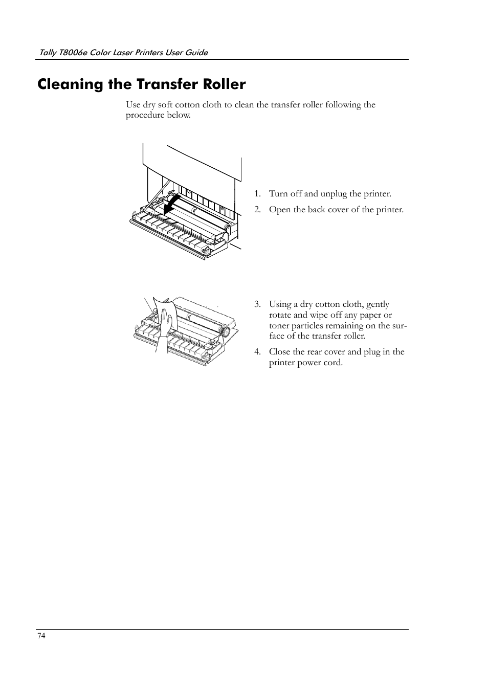 Cleaning the transfer roller | Tally Genicom Tally Colour Laser T8006e User Manual | Page 82 / 200
