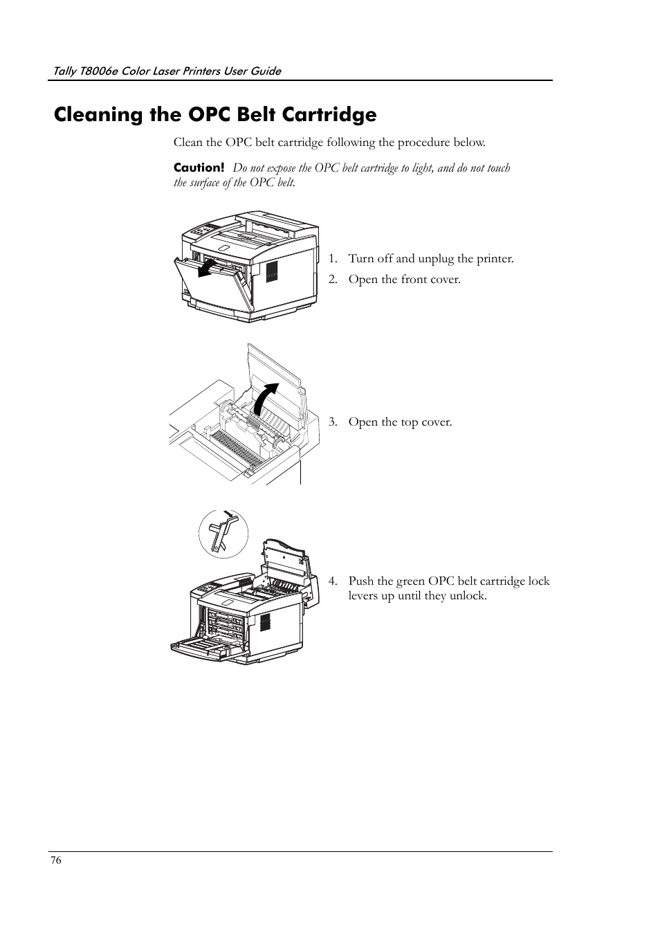 Cleaning the opc belt cartridge | Tally Genicom Tally Colour Laser T8006e User Manual | Page 84 / 200