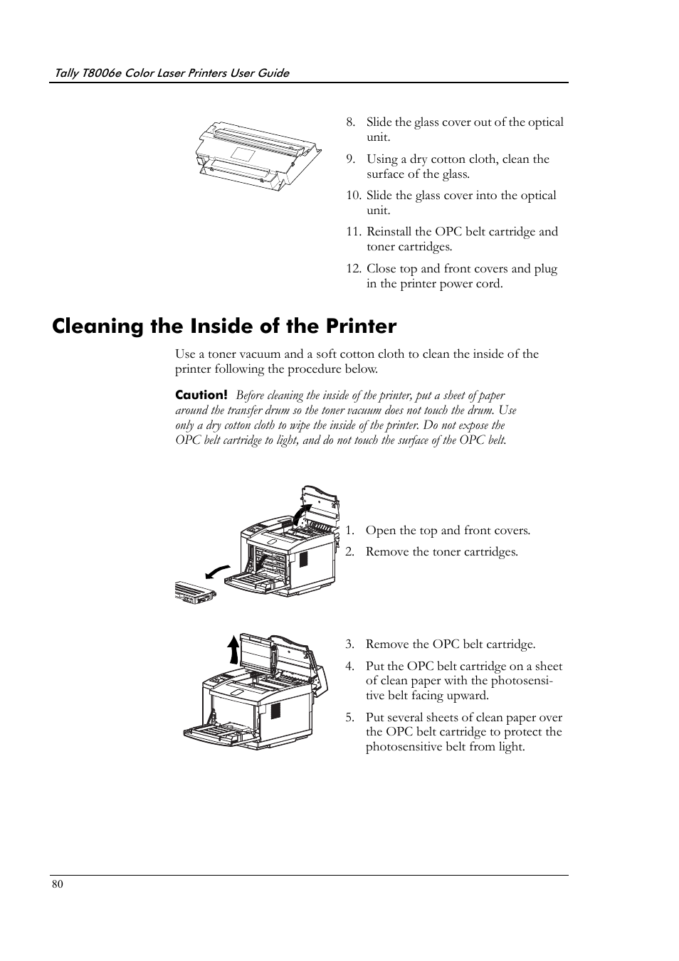 Cleaning the inside of the printer | Tally Genicom Tally Colour Laser T8006e User Manual | Page 88 / 200