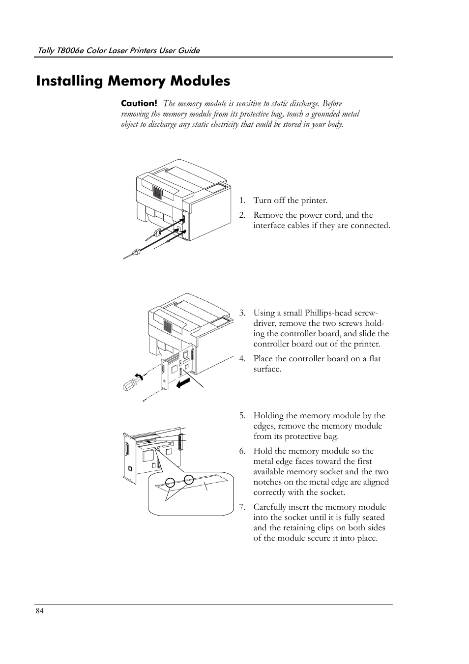 Installing memory modules | Tally Genicom Tally Colour Laser T8006e User Manual | Page 92 / 200