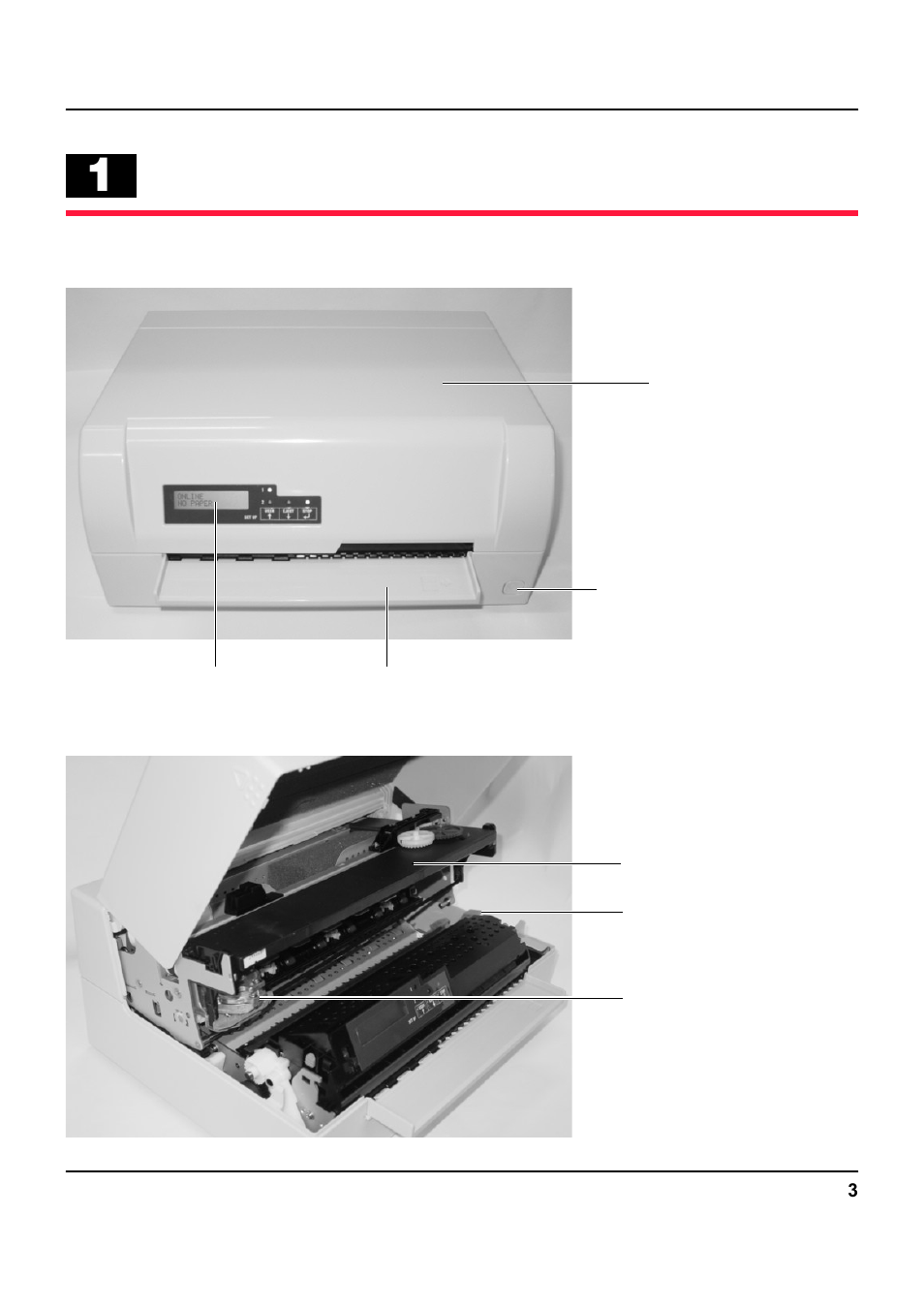 Printer at a glance, View from the front, View with cover opened | Lists all the parts | Tally Genicom 5040 User Manual | Page 11 / 142