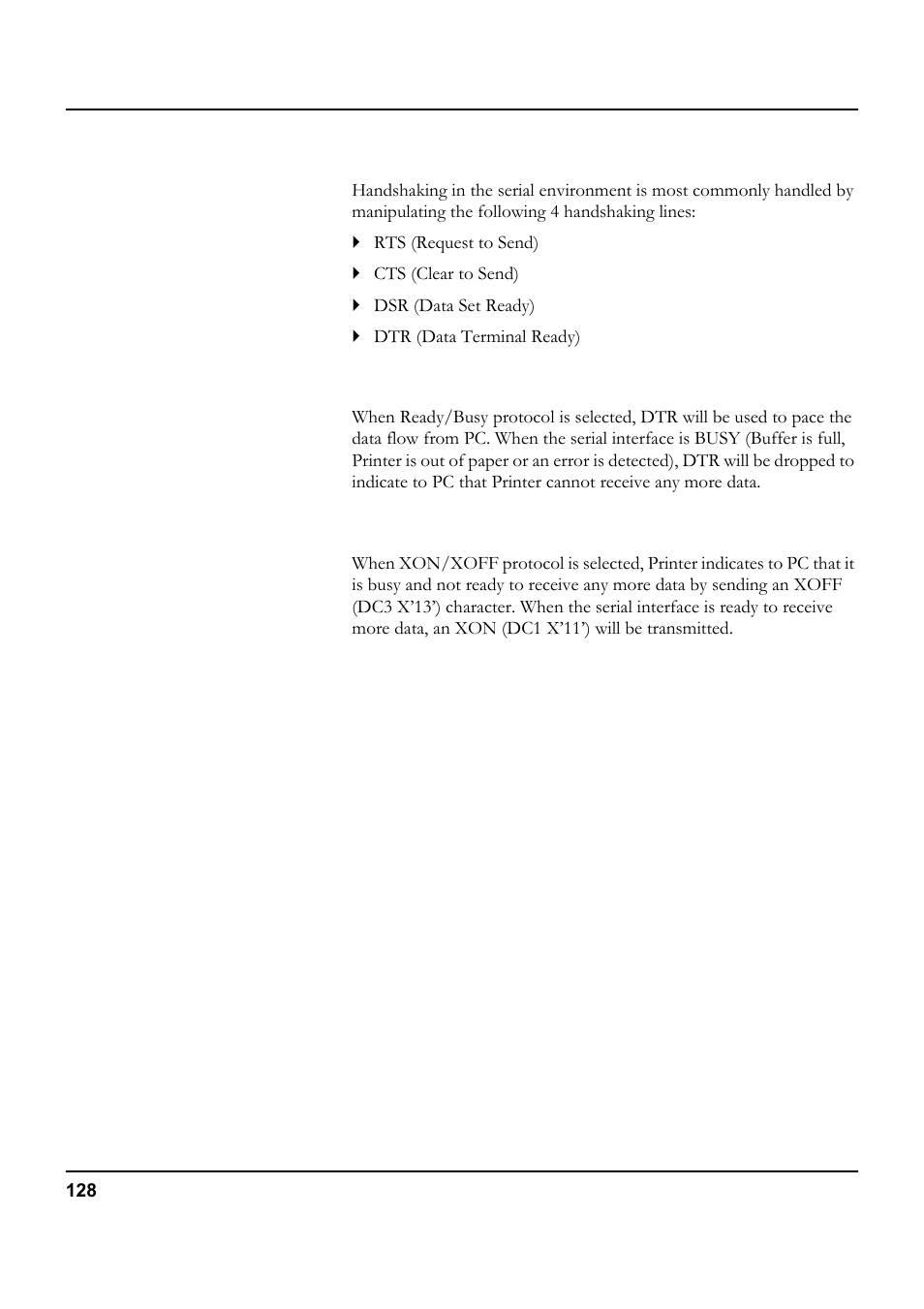 Handshaking, Ready/busy, Xon/xoff | Tally Genicom 5040 User Manual | Page 136 / 142