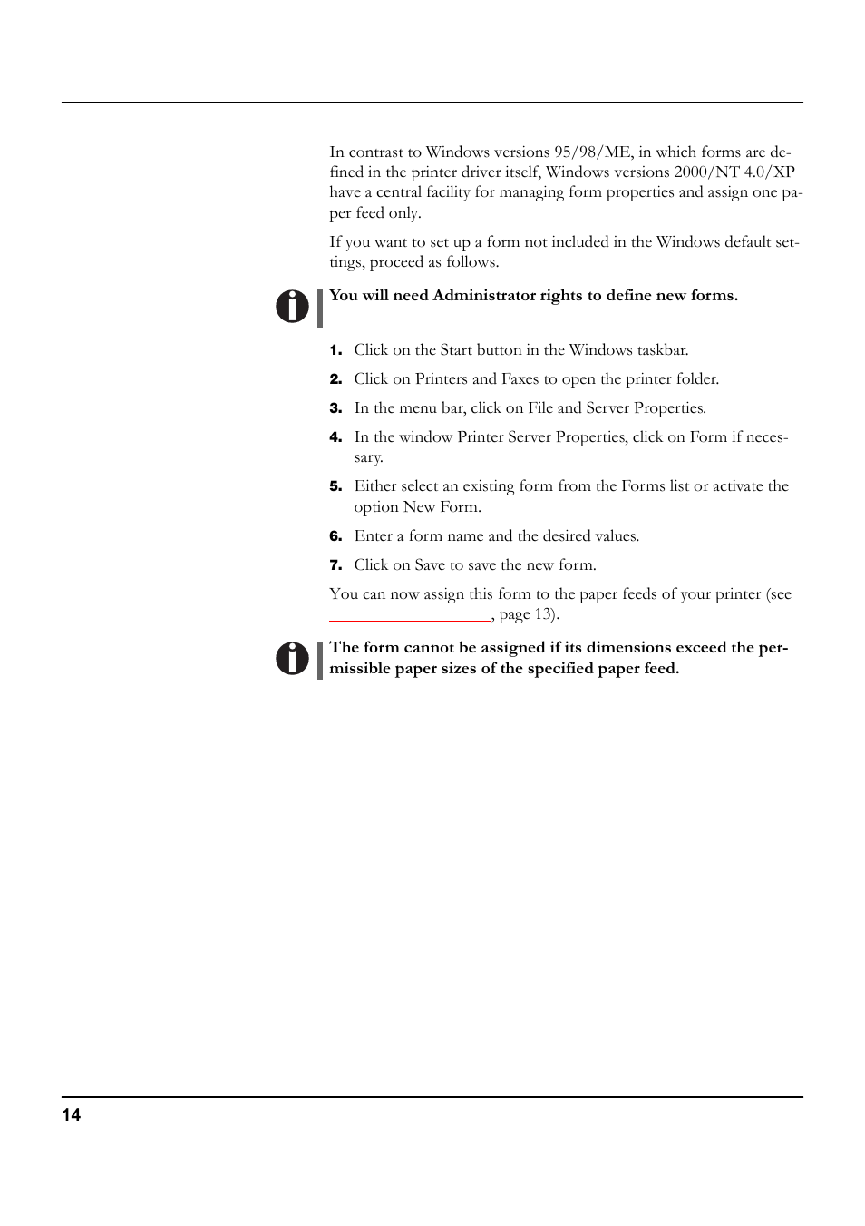 Form settings (windows 2000/nt 4.0/xp) | Tally Genicom 5040 User Manual | Page 22 / 142