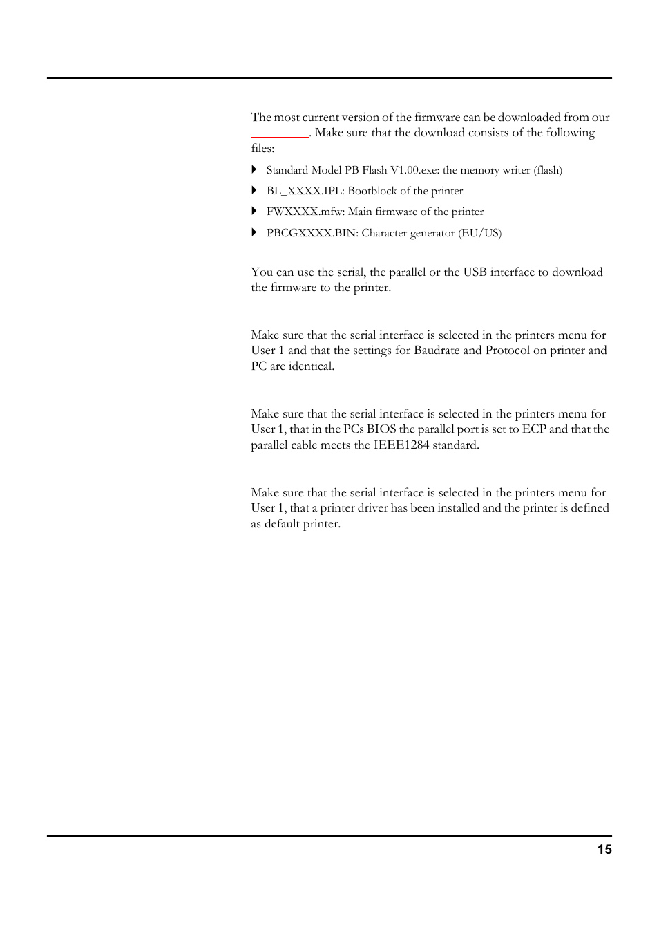 Loading firmware, Interface, Serial interface | Parallel interface, Usb interface (windows2000/xp) | Tally Genicom 5040 User Manual | Page 23 / 142